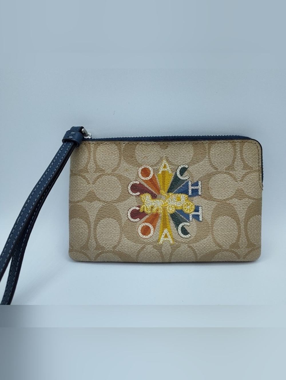 Coach Signature Canvas Wristlet with Multicolor Logo